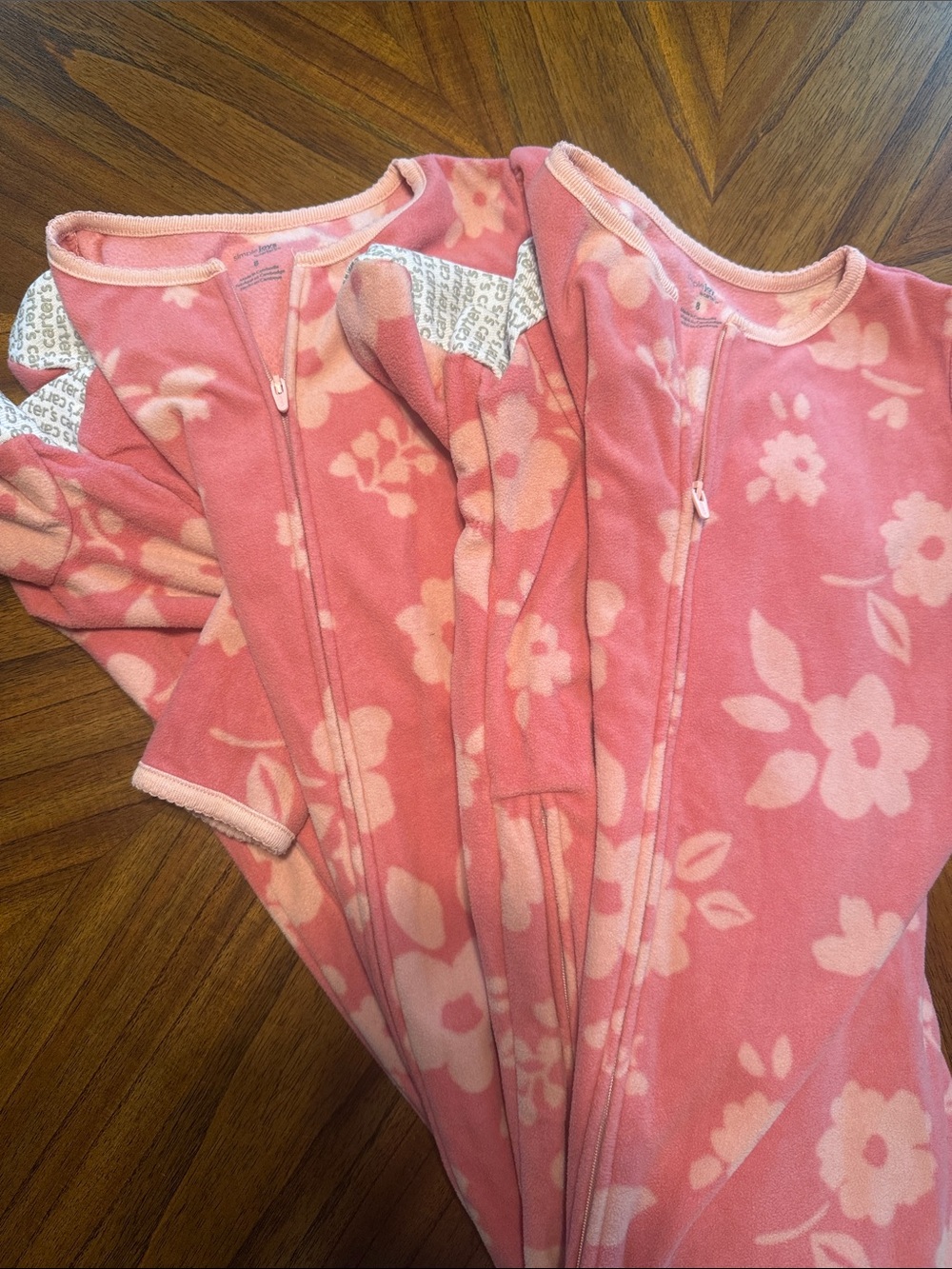 Girls Matching Pink Floral Zip-Front Footed Pajamas